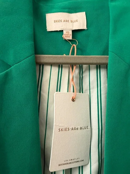 NWT Skies Are Blue Vibrant Kelly Green Pin Stripe Interior Blazer XS - Picture 3 of 3
